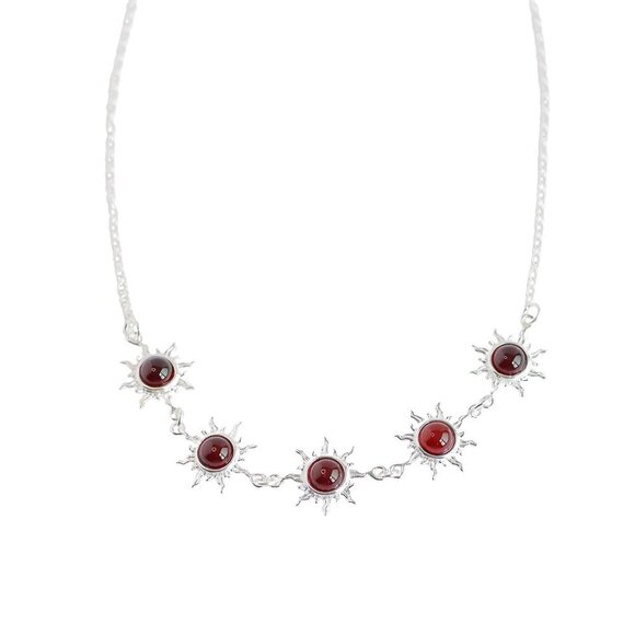 Jurate Amber Jewelry - Baltic Amber Sun Charm Necklace in 925 Sterling Silver